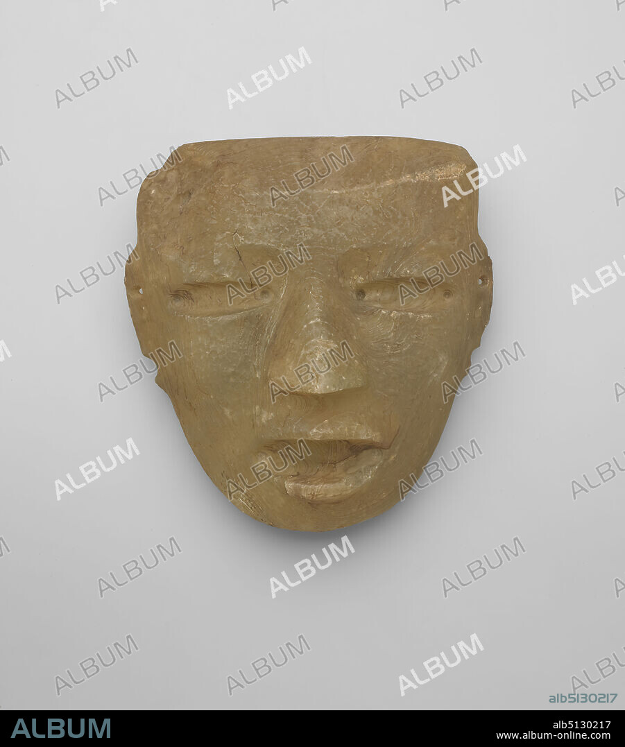 Mask, A.D. 200500, Calcite (cave onyx), 17.7 × 16.7 × 6.8 cm (6 15/16 × 6 9/16 × 2 11/16 in.), Made in Mexico, Mexico, Valley of Mexico, Teotihuacan Culture, Early Classic Period, Sculpture.