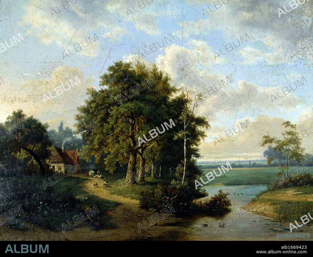 J. H. BRENNER. Wooded Landscape with Peasants by C.Brenner, 18th Century.