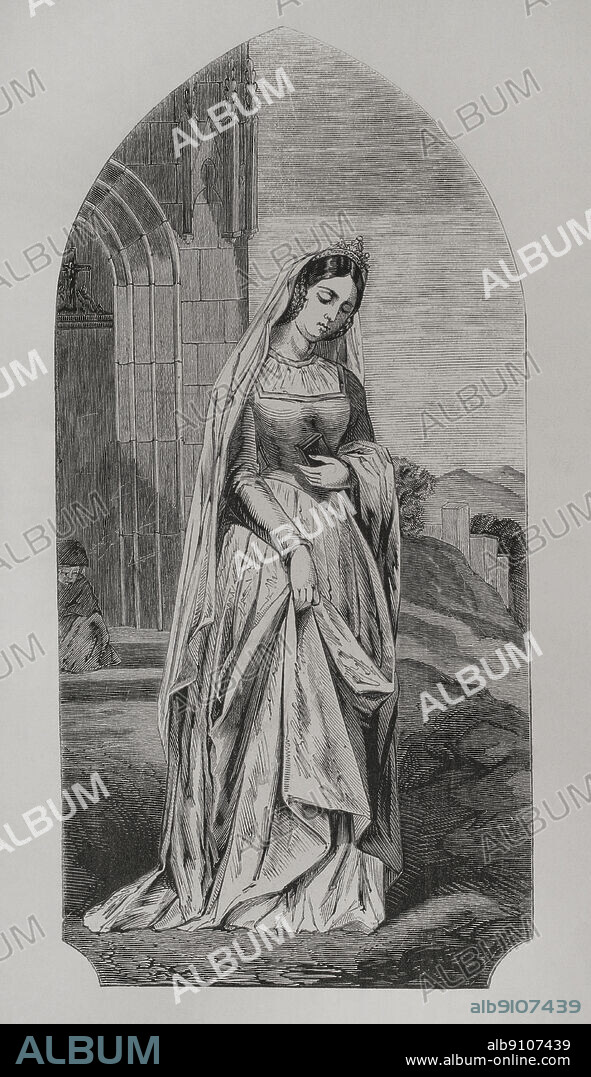 Santa Isabel de Hungría (1207-1231). Princesa húngara. Tras enviudar de Luis IV, entró en la orden de San Francisco. Canonizada en 1235. Símbolo de caridad cristiana para toda Europa. Grabado. "Los Héroes y las Grandezas de la Tierra". Tomo VI. 1856.