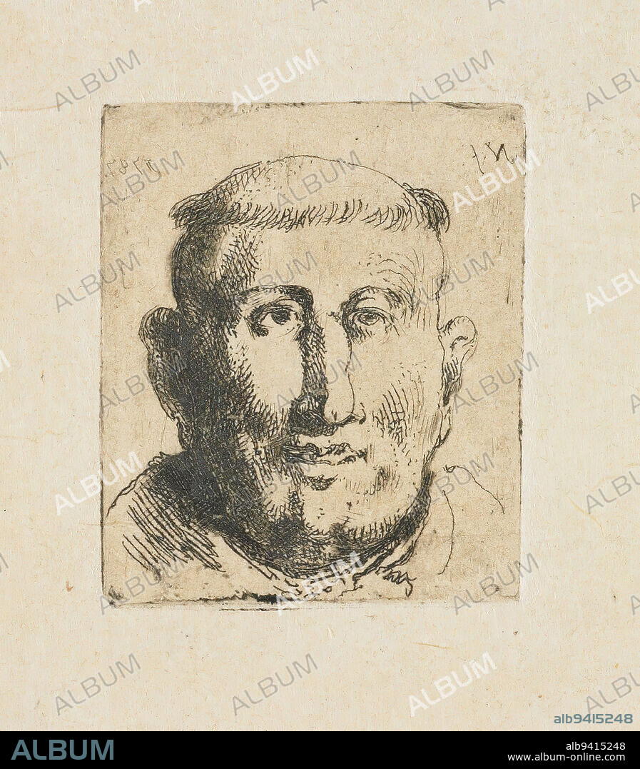 Head of a Monk, 1787, Jean-Pierre Norblin de la Gourdaine, Polish, (born France), 17451830, 1 5/16 x 1 1/8 in. (3.4 x 2.8 cm) (image)2 3/16 x 1 7/8 in. (5.6 x 4.8 cm) (sheet), Etching and drypoint, Poland, 18th century, Jean-Pierre Norblin de la Gourdaine was a French painter and printmaker active in Poland in the late 18th century. Norblin's charming miniature etchings, representing mostly male heads, street sellers, and vagabonds, reflect both in subject and technique the profound influence of Rembrandt's prints. Norblin was also drawn to Polish subjects, capturing the unfamiliar, exotic world around him in his depictions of men with colossal fur hats and curled moustaches, Cossacks, and Polish historical figures.