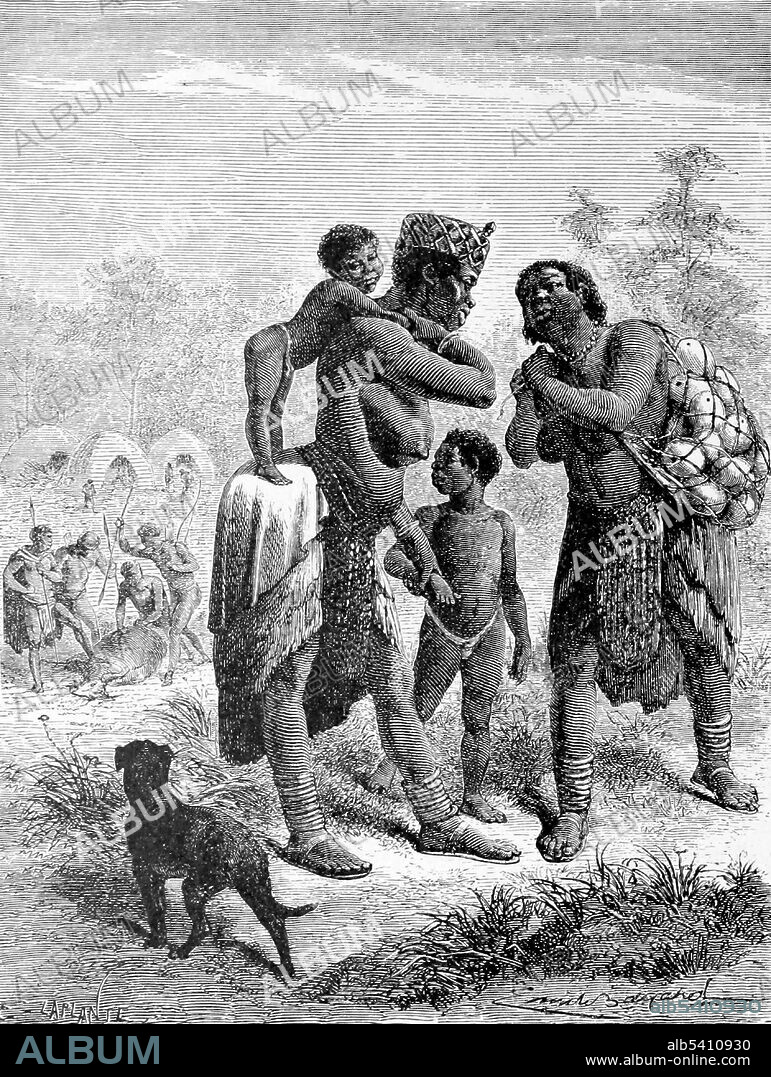 The San people (or Saan), also known as Bushmen or Basarwa, are members of various indigenous hunter-gatherer people of Southern Africa. The ancestors of the hunter-gatherer San people are considered to have been the first inhabitants of what is now Botswana and South Africa. The historical presence of the San in Botswana is particularly evident in northern Botswana's Tsodilo Hills region. In this area, stone tools and rock art paintings date back thousands of years. The San were traditionally semi-nomadic, moving seasonally within certain defined areas based on the availability of resources such as water, game animals, and edible plants.  Africa illustrated by William. R. Smith; illustrated by the most eminent artists, 1889 (cropped and cleaned).