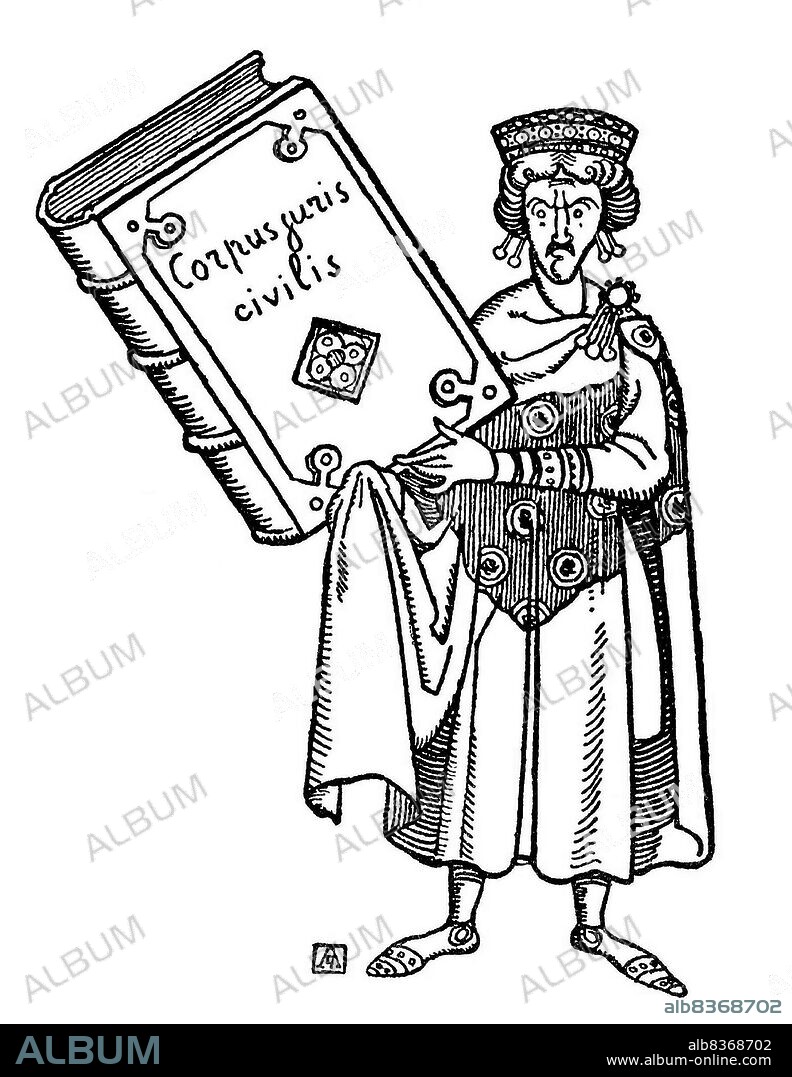 Justinian I (482-565), also known as Justinian the Great or Saint Justinian the Great, was the nephew of Emperor Justin I, originally born from a peasant family in Tauresium. Justin, before he became emperor, adopted Justinian and raised him in Constantinople. Justinian served in the Imperial Guard, the Excubitors, just as his uncle had, and was made associate emperor in 527 before becoming sole emperor when Justin died in the same year.<br/><br/>. Justinian was ambitious and clever, and sought to revive the empire's greatness, planning the reconquest of the western half of the Roman Empire in what was known as 'renovatio imperii' (restoration of the Empire). Justinian was hard-working and known as 'the emperor who never sleeps'. He nearly lost his throne during the Nika riots, and nearly lost his life during the Justinian Plague of the early 540s.<br/><br/>. Justinian was a devout Christian and theologian, and his partial recovery of lost Roman territories led him to be called by some as one of the 'last Romans'. His uniform rewriting of Roman law, the 'Corpus Juris Civilis' is perhaps his greatest legacy, which is still used as the basis of civil law in many modern nations. His restoration activities included the building of the Hagia Sophia. He died in 565 without an heir, succeeded by his nephew Justin II.