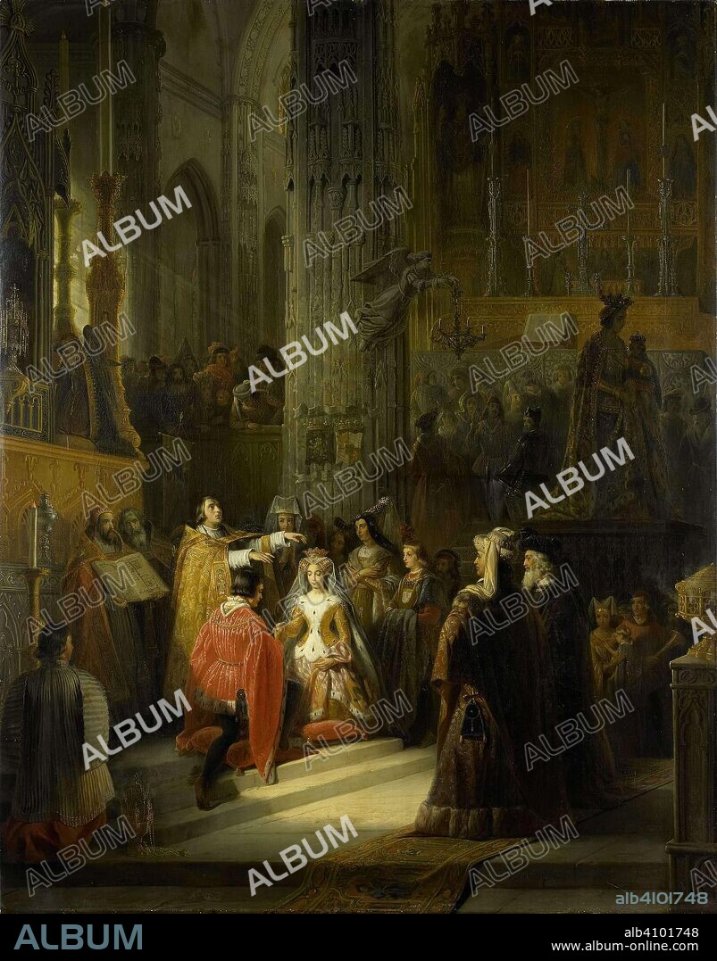 JACOB JOSEPH EECKHOUT. The Wedding of Jacoba of Bavaria, Countess of Holland, and Jan IV, Duke of Brabant, 10 March 1418. Dating: 1839. Measurements: h 166 cm × w 132 cm.