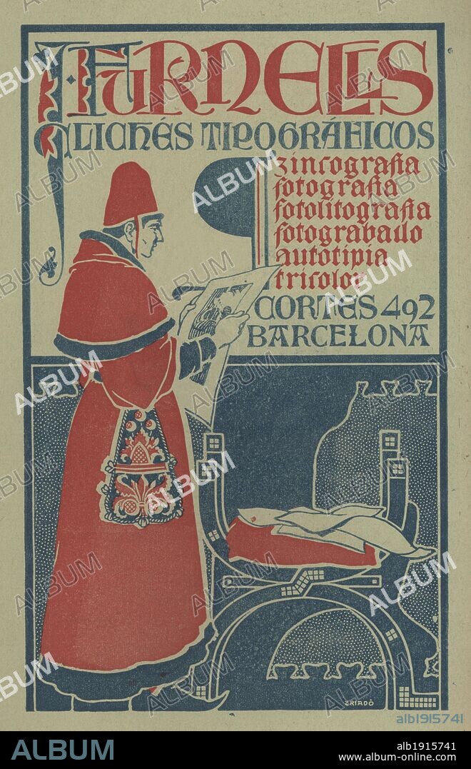 Publicidad de Clichés tipográficos J. Furnells. Dibujo de Triadó. Barcelona, 1915.