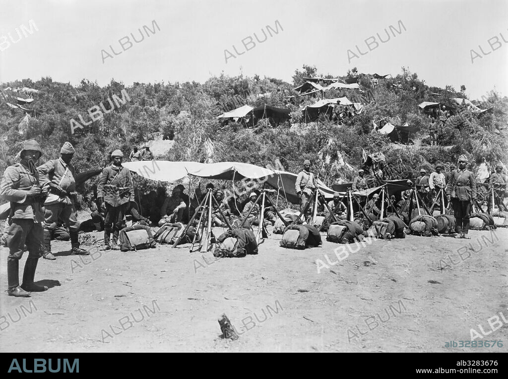 Gallipoli, Turkey:  c. 1915 Turkey soldiers camped at Gallipoli.