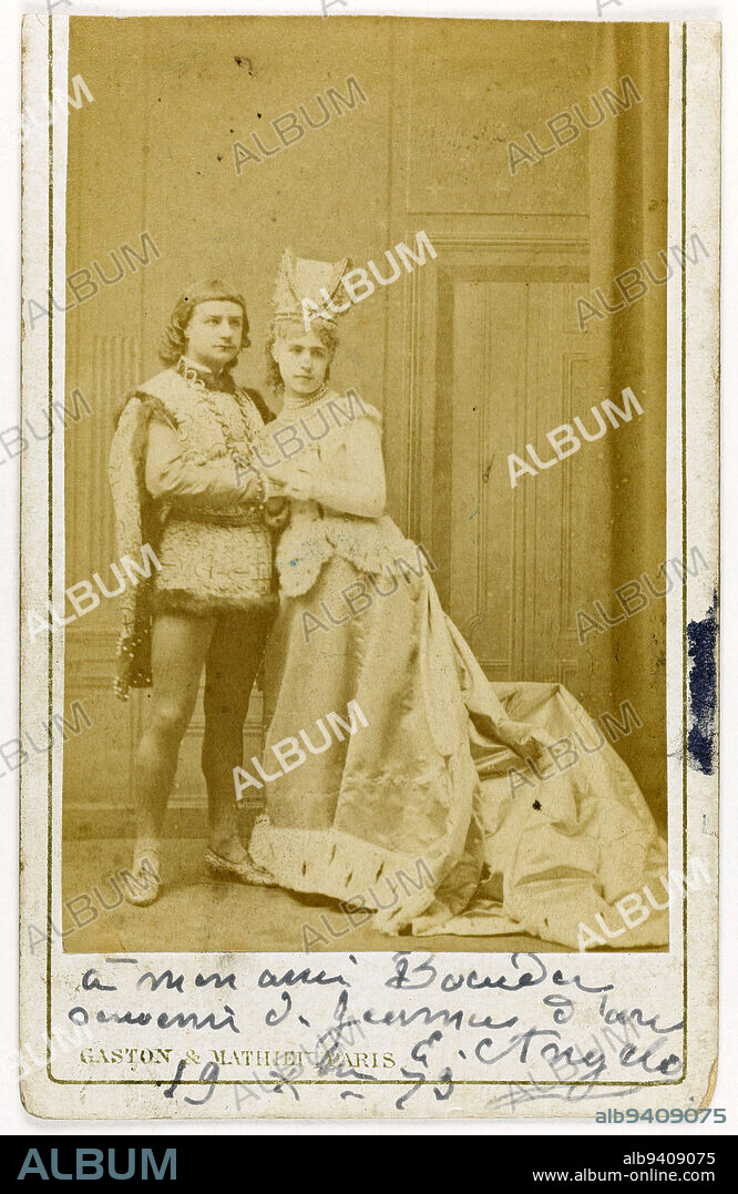 Portrait of Tissandier and Angelo, (actors), Gaston & Mathieu, Photographer, Between 1860 and 1890, 2nd half of the 19th century, Photography, Graphic arts, Photography, Albumen paper print, Dimensions - Work: Height: 8.4 cm, Width: 5.5 cm, Dimensions: Height: 9.9 cm, Width: 6.3 cm.