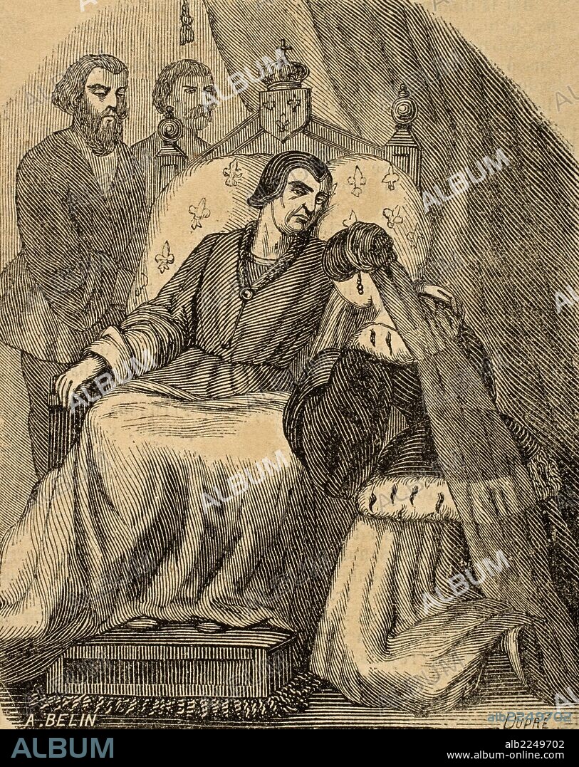 LOUIS DUPRE. Luis XI de Francia, apodado "el Prudente" (1423-1483). Rey de Francia de 1461-1483. "MUERTE DE LUIS XI". Grabado por Dupre. "Biblioteca Universal. Ediciones Populares", 1851.
