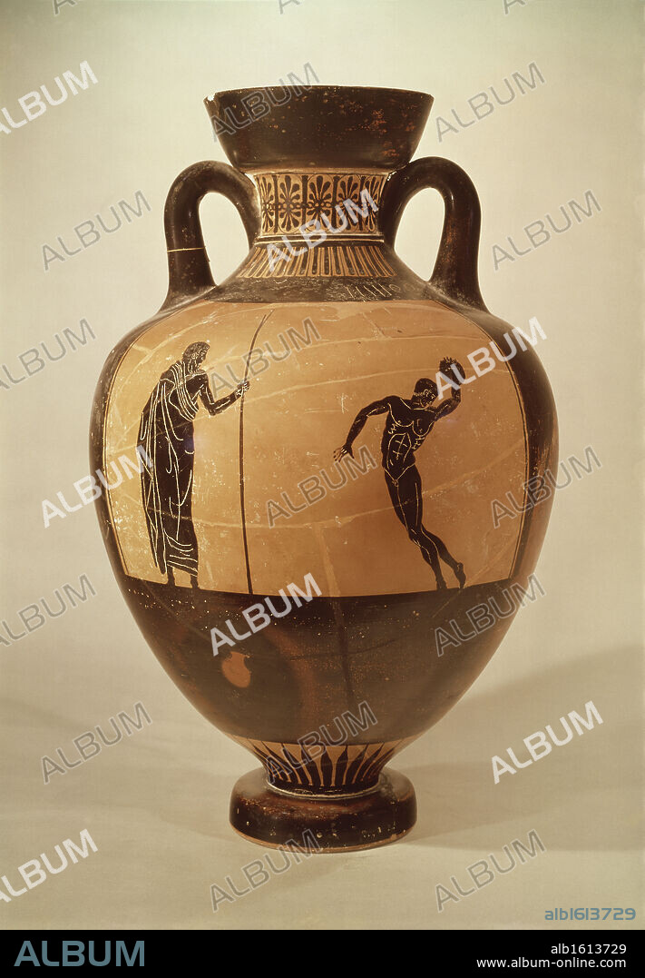 GREEK ART. Attic Black-figure Amphora Depicting Achilles and Penthisilia  Ceramic.