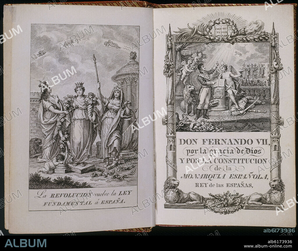 JOSÉ MARÍA DE SANTIAGO. GRABADOS SOBRE LA CONSTITUCION POLITICA DE LA MONARQUIA ESPAÑOLA, PROMULGADA EN CADIZ A 19/3/1812.