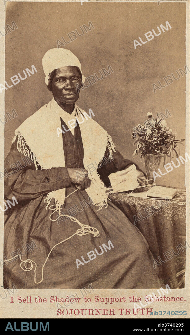 UNKNOWN PHOTOGRAPHER. Sojourner Truth. Dated: 1864. Dimensions: image: 8.6 × 5.9 cm (3 3/8 × 2 5/16 in.)  mount: 9.9 × 6.2 cm (3 7/8 × 2 7/16 in.). Medium: albumen print mounted on card (carte-de-visite).