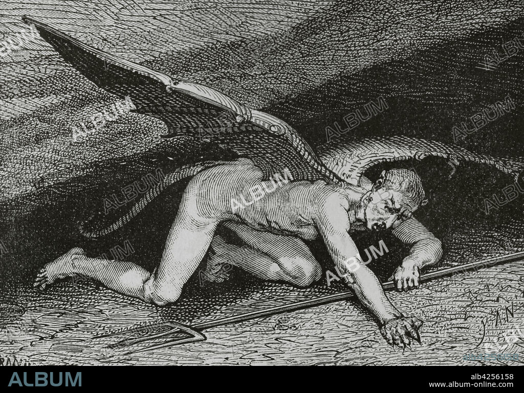 JEAN-EDOUARD DARGENT. KNOWN AS YANN DARGENT (1824-1899). FRENCH ARTIST.. The Divine Comedy (1307-1321). Italian narrative poem by the Italian poet Dante Alighieri (1265-1321). Inferno (Hell). "In the same way, that cruel beast fell to the ground...." Illustration by Yann Dargent (1824-1899). Engraving. Published in Paris, 1888.