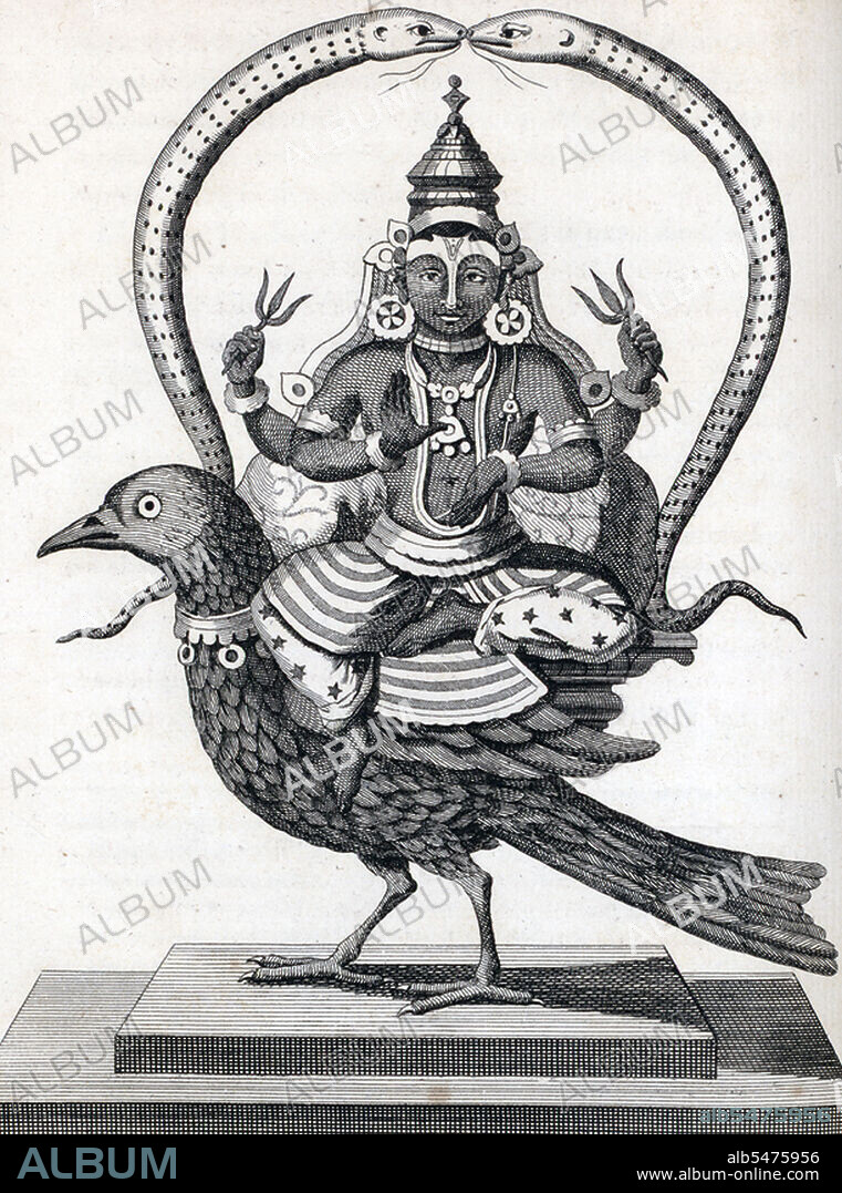Shani is a deva and son of Surya and his wife Chhaya, hence also known as Chayyaputra. He is the elder brother of Yama, the Hindu god of death, who in some scriptures corresponds to the deliverance of justice. Surya's two sons Shani and Yama judge. Shani gives us the results of one's deeds through one's life through appropriate punishments and rewards; Yama grants the results of one's deeds after death. Pierre Sonnerat (1748-1814) was a French naturalist and explorer who made several voyages to Southeast Asia between 1769 and 1781. He published this two-volume account of his voyage of 1774-81 in 1782. Volume 1 deals exclusively with India, whose culture Sonnerat very much admired, and is especially noteworthy for its extended discussion of religion in India, Hinduism in particular. Volume 2 covers Sonnerat's travels to China, Burma, Madagascar, the Maldives, Mauritius, Ceylon (present-day Sri Lanka), Indonesia, and the Philippines. The book is illustrated with engravings based on Sonnerat's drawings. Among the most interesting illustrations are Sonnerat's pictures of various Hindu deities. Sonnerat was also a dedicated ornithologist and bird collector, and the book describes and depicts a number of species that he was the first to identify.