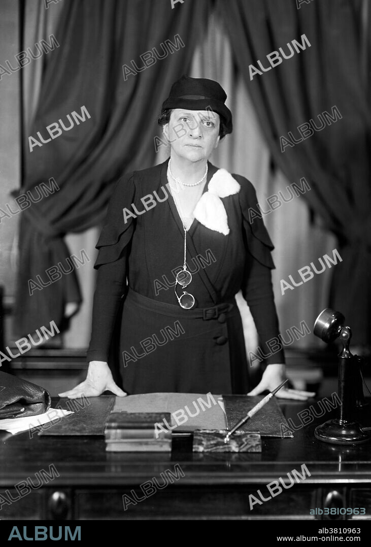 Frances Perkins (April 10, 1880 - May 14, 1965) was the US Secretary of Labor from 1933-45, and the first woman appointed to the US Cabinet. She married Paul Caldwell Wilson in 1913 and kept her birth name, defending her right to do so in court. Prior to moving to Washington, D.C., Perkins held various positions in New York State government. During her term as Secretary of Labor, Perkins championed many aspects of the New Deal, including the Civilian Conservation Corps, the Public Works Administration and its successor the Federal Works Agency. With The Social Security Act she established unemployment benefits, pensions for uncovered elderly Americans, and welfare for the poorest. She pushed to reduce workplace accidents and helped craft laws against child labor. Through the Fair Labor Standards Act, she established the first minimum wage and overtime laws for American workers, and defined the standard forty-hour work week. Following her government service career, Perkins remained active as a teacher and lecturer at the NY State School of Industrial and Labor Relations at Cornell University until her death in 1965 at age 85.