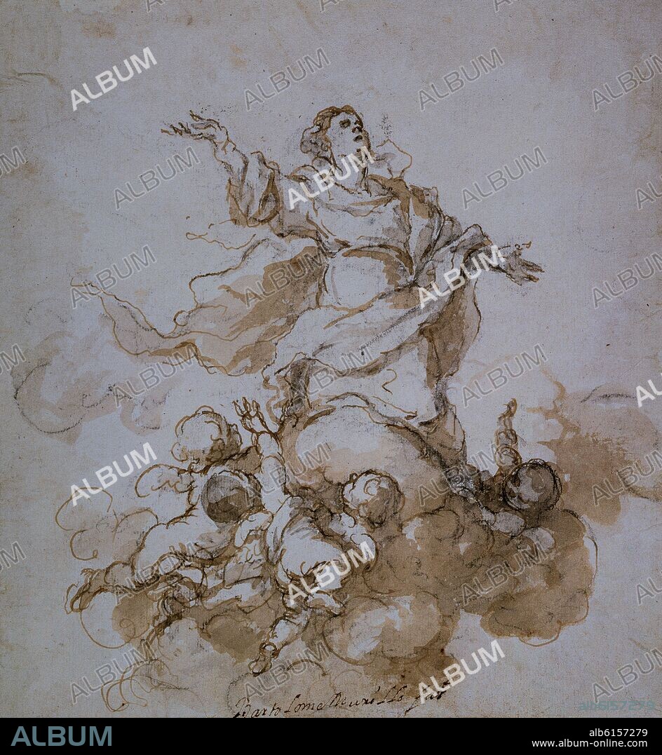 BARTOLOMÉ ESTEBAN MURILLO. DIBUJO DE LA ASUNCION DE LA VIRGEN - SIGLO XVII - BARROCO ESPAÑOL.