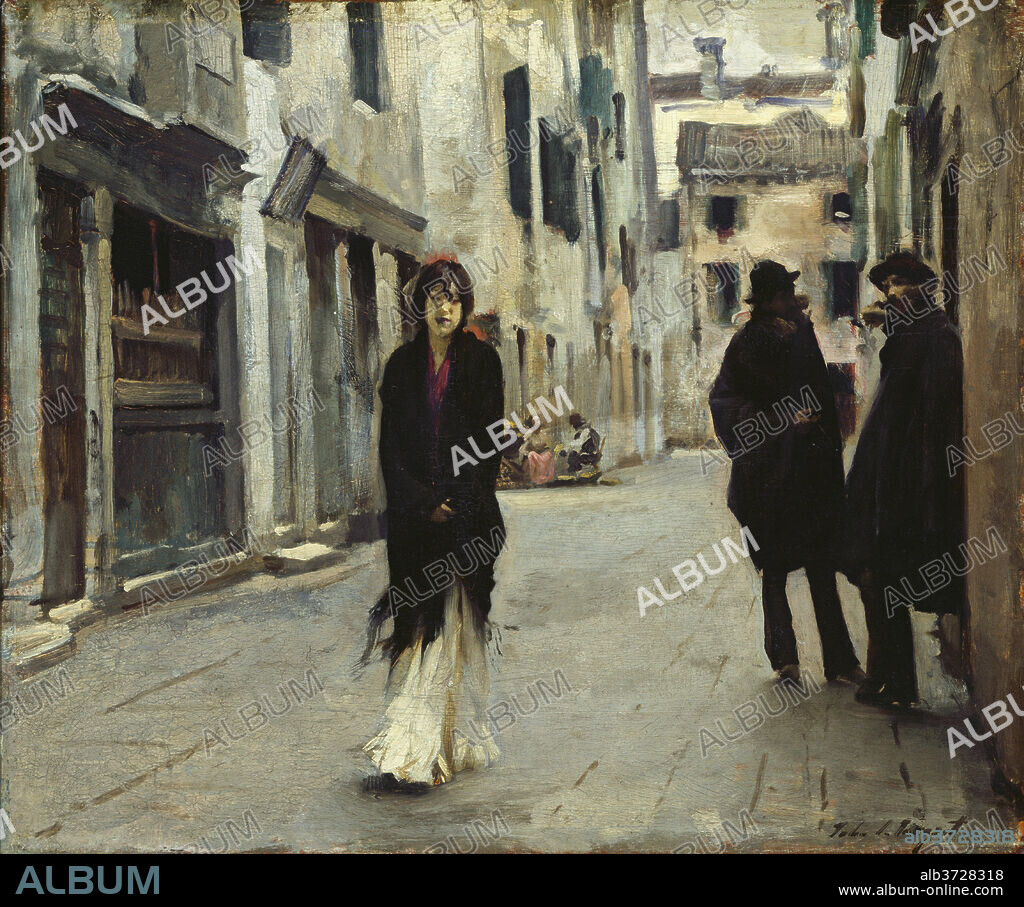 JOHN SINGER SARGENT. Street in Venice. Dated: 1882. Dimensions: overall: 45.1 x 53.9 cm (17 3/4 x 21 1/4 in.)  framed: 65.4 x 76.2 x 6.4 cm (25 3/4 x 30 x 2 1/2 in.). Medium: oil on wood.