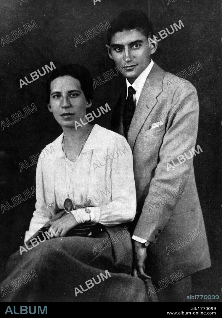 Franz Kafka and his fiancee . The Czech writer Franz Kafka posing with his fiancee Felicita Bauer. 1917.