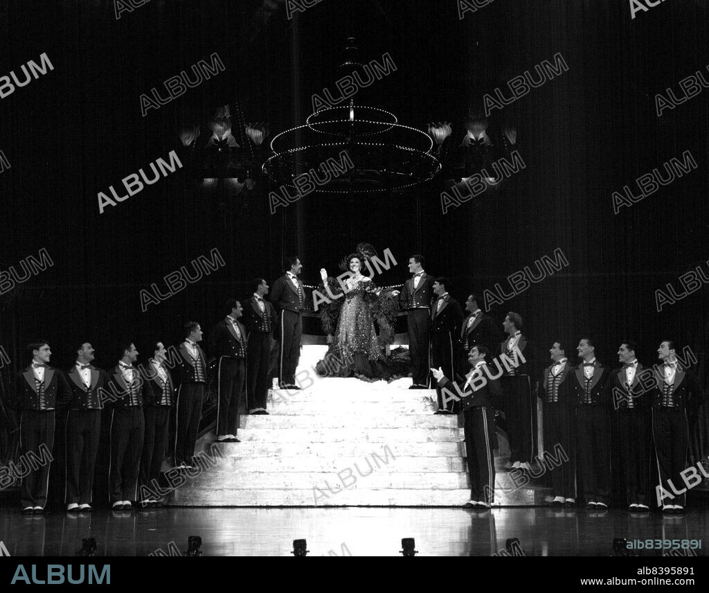 Jill Perryman & chorus in "Hello, Dolly!" (Stage Show). April 19, 1955.