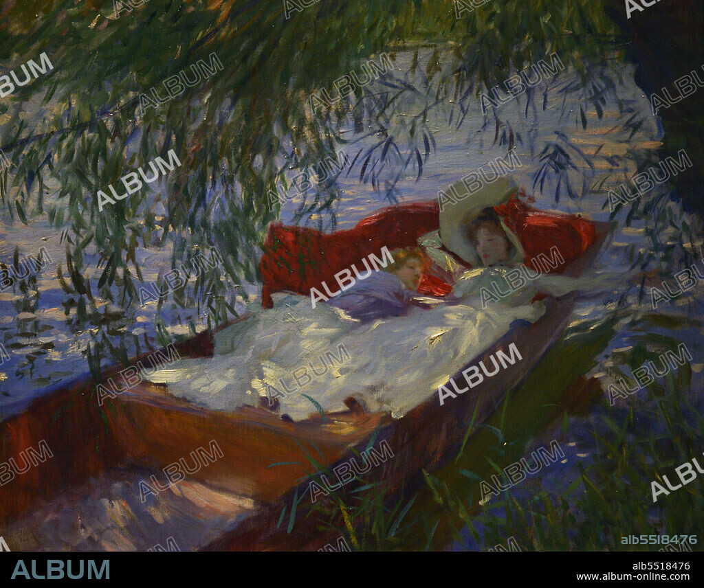 JOHN SINGER SARGENT (1856-1925). AMERICAN PAINTER.. John Singer Sargent (1856-1925). American Impressionist artist. Lady and and Child Asleep in a Punt under the Willows, 1887. Oil on canvas (56 x 68,6 cm). Calouste Gulbenkian Museum. Lisbon. Portugal.