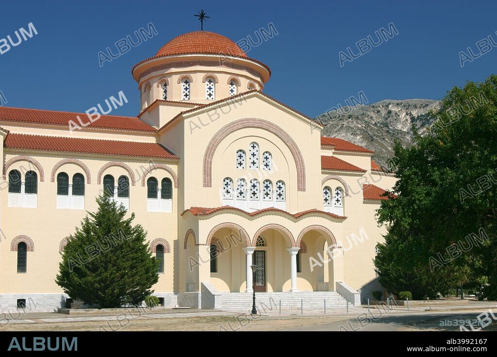 Monastery and church of Agios Gerasimos, Kefalonia, Greece. Agios Gerasimos is the patron saint of Kefalonia. He came to the island in the 16th century and founded the monastery.