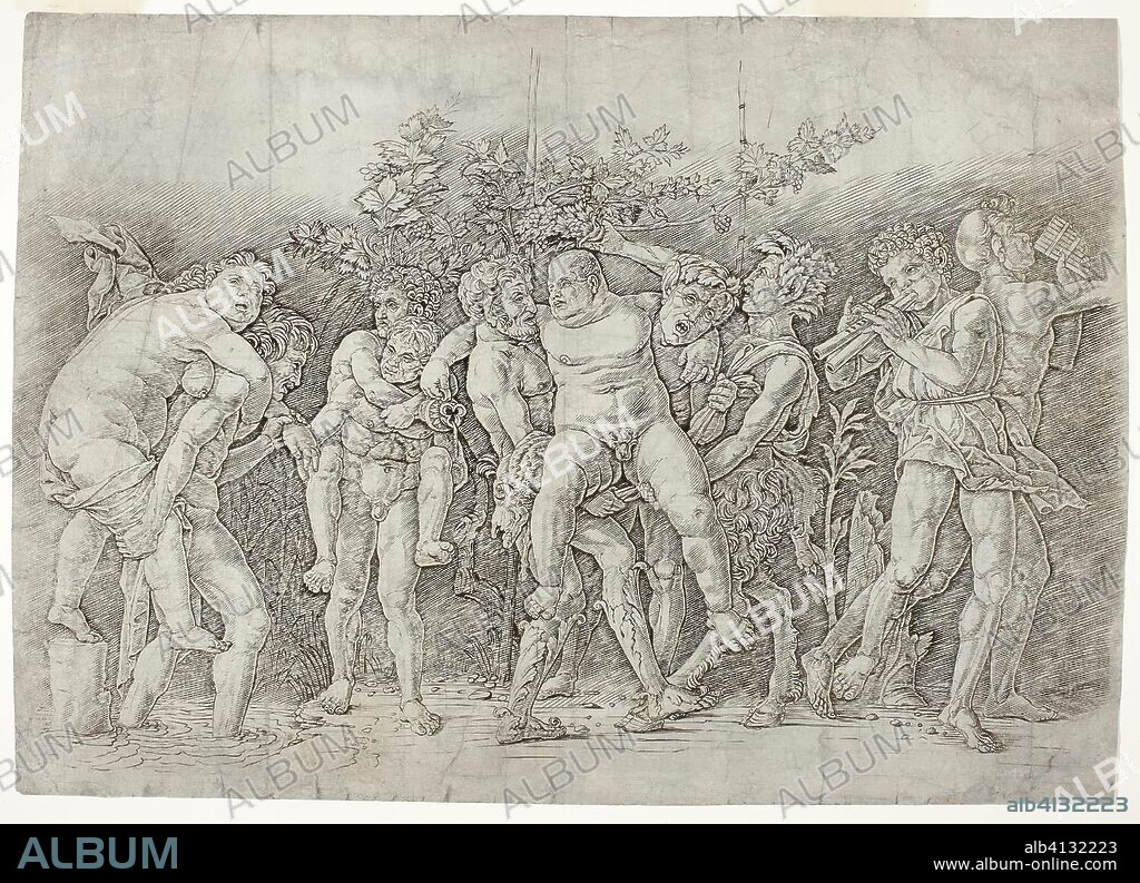 Bacchanal with Silenus. Andrea Mantegna; Italian, 1431-1506. Date: 1475-1480. Dimensions: . Engraving, on paper. Origin: Italy.