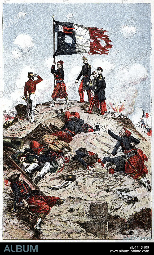 Prise de Malakoff le 8 septembre 1855 a SEBASTOPOL. 'J'y suis jy reste' proclame MAC-MAHON. Illustration de 1888 par Dick de LONLAY (1846-1893) pour son ouvrage Nos Gloires Militaires. Credit : Coll. Jonas/KHARBINE-TAPABOR.