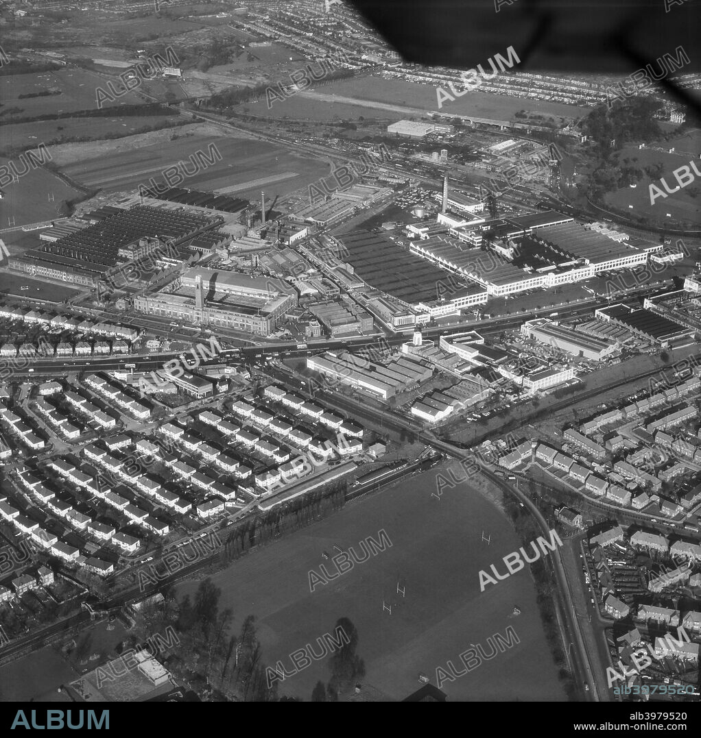 Gillette factory and Firestone tyre factory on the Great West Road, Brentford, London, 1963.