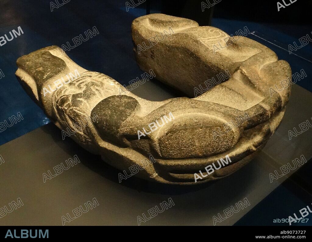 Mayan stone yoke, symbolising the yoke used in ball games by the Mayans along the Gulf of Mexico 600-900 AD.