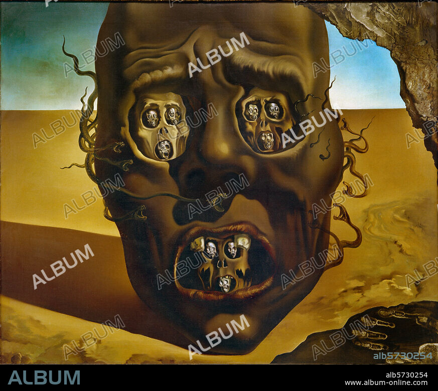 SALVADOR DALÍ. Dali, Salvador; Spanish painter. 1904-1989. "The Face of War", 1940. Oil on canvas, 64 × 79cm. Rotterdam, Museum Boymans-van Beuningen.