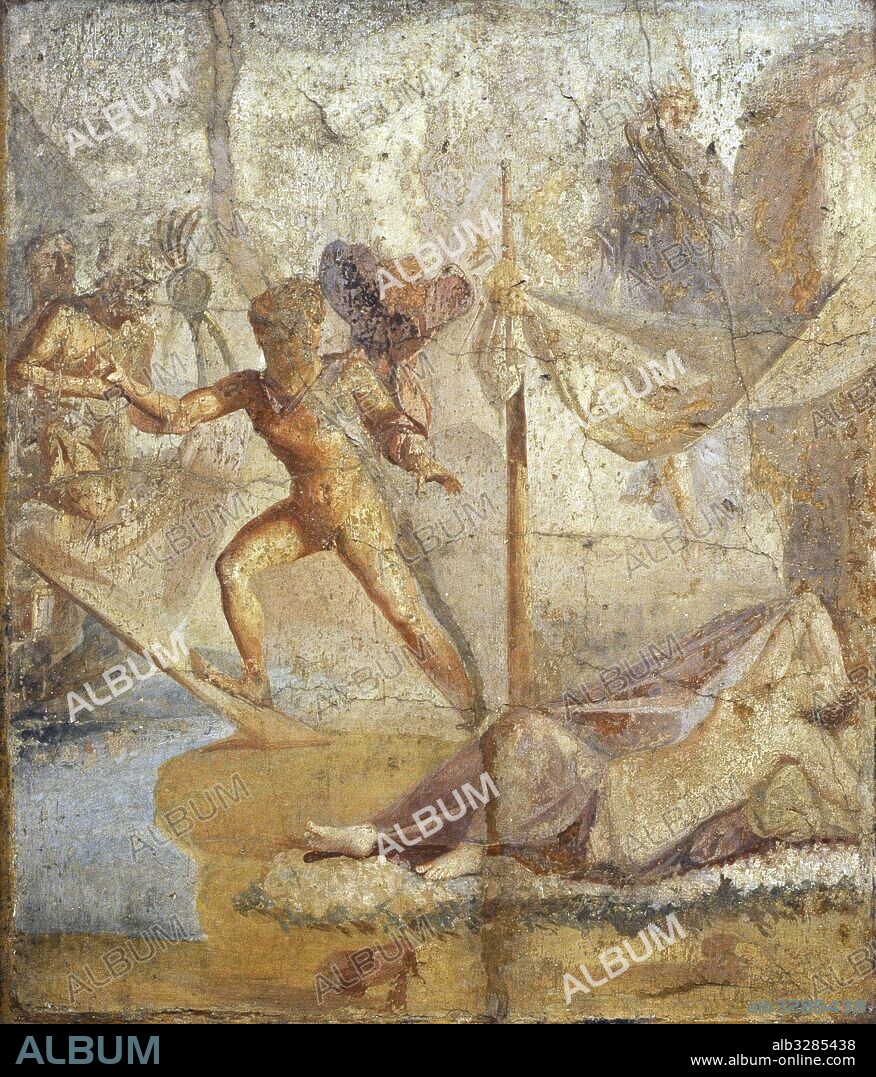 Teseo abandonando a Ariadna. Fresco romano. 35-45. Triclinum. Casa de Lucio Caecilius Lucundus. lPompeya. Museo Arqueológico Nacional. Nápoles. Italia.