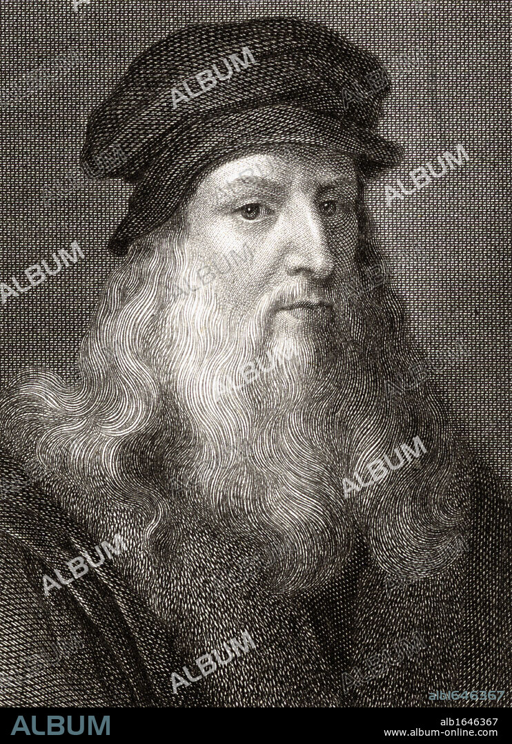 Leonardo Da Vinci 1452-1519. Florentine artist.19th century print engraved by Charles Warren from a painting by Da Vinci.