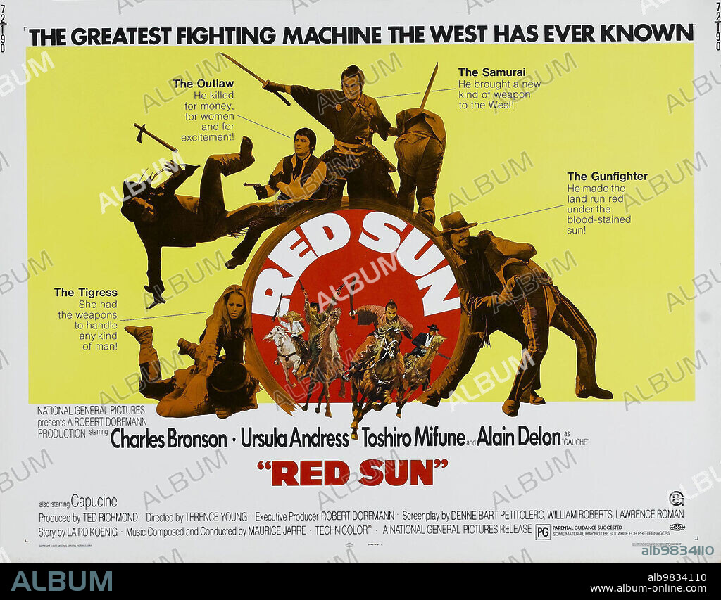 Poster of RED SUN, 1971 (SOLEIL ROUGE), directed by TERENCE YOUNG. Copyright LES FILMS CORONA.