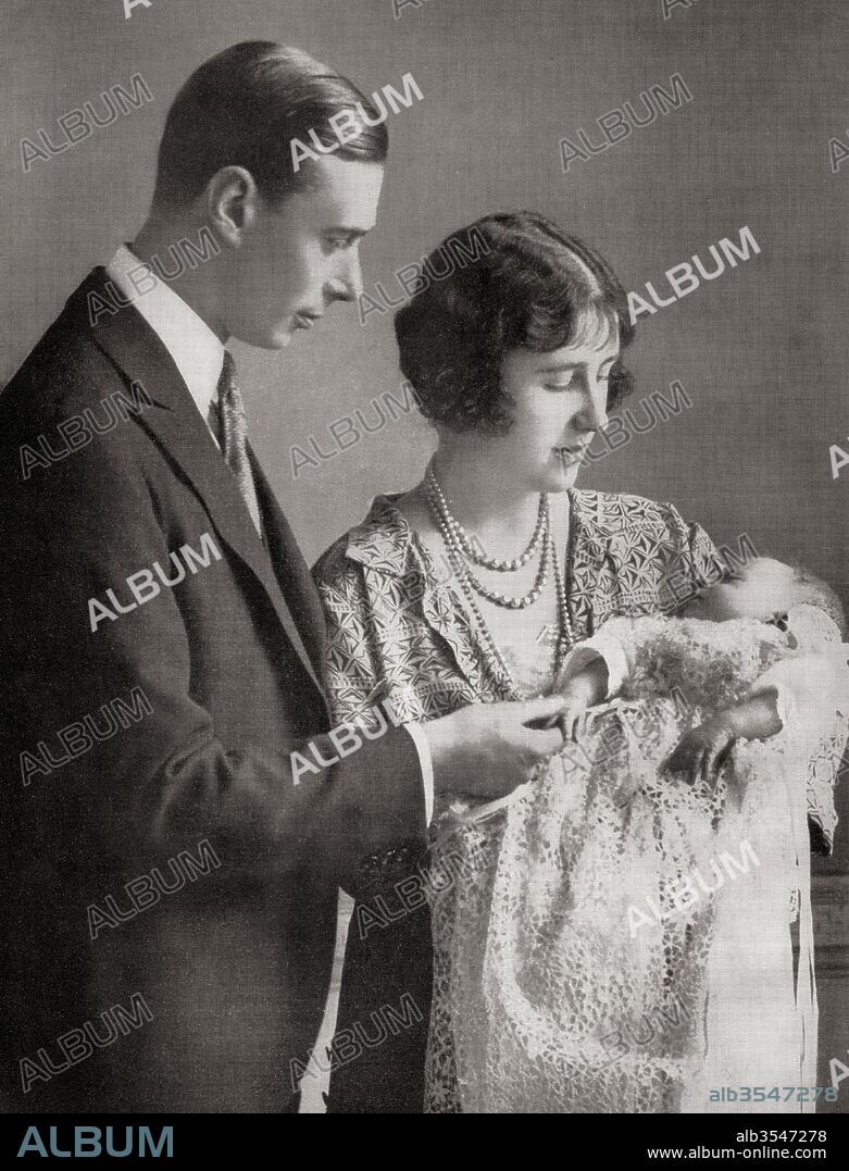 Albert Frederick Arthur George, future George VI and his wife Elizabeth Bowes-Lyon future Queen Elizabeth at the christening of their first daughter Princess Elizabeth, future Queen Elizabeth II, 29th May 1926.