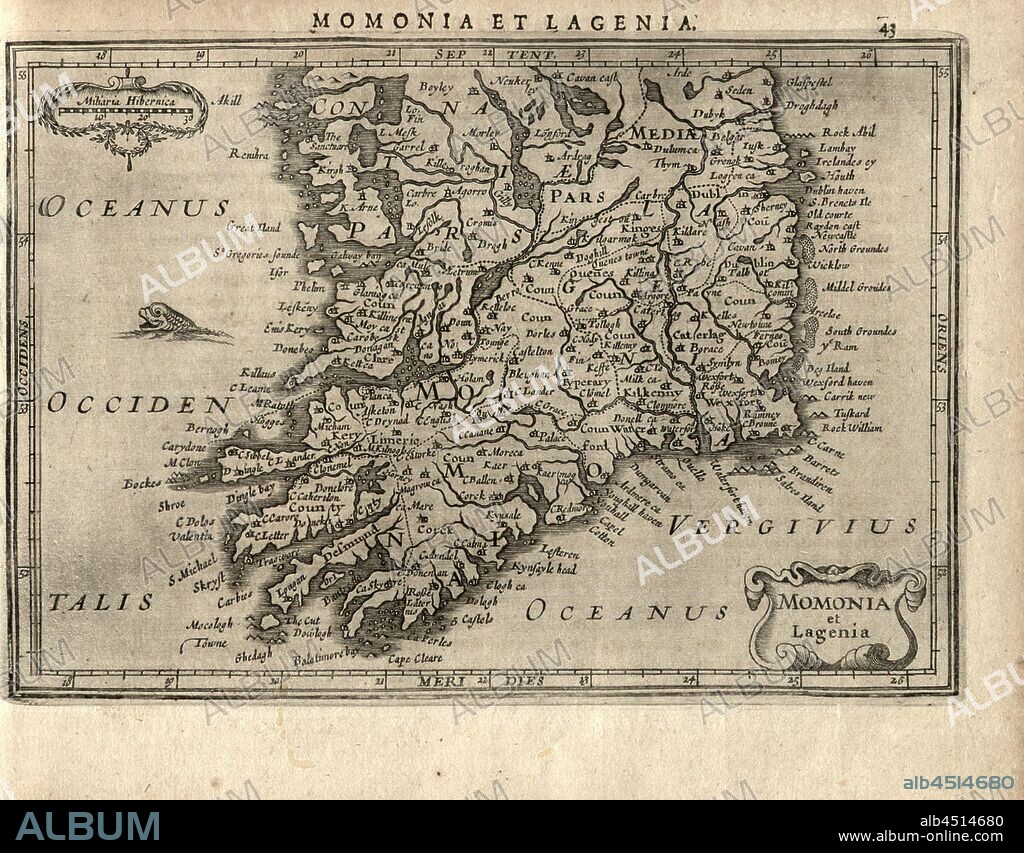 Mammonia seems so bad, Map of the Munster and Leinster region in Ireland, Fig. 11, p. 43, Gerhard Mercator, Jodocus Hondius, Jansson: Atlas minor Gerardi Mercatoris. Amsterodami: ex officina Ioannis Ianssonii, MDCXXXIIII [1634].