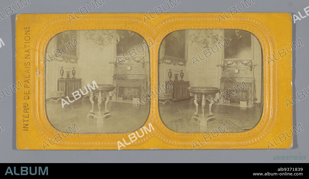 Interior of the Salon of Velasquez in the Palace of Versailles, Salon des Velasquez, Versailles (title on object), Intérieurs de Palais Nation X (series title on object), anonymous, Versailles, 1855 - 1875, photographic support, paper, albumen print, height 88 mm × width 177 mm.
