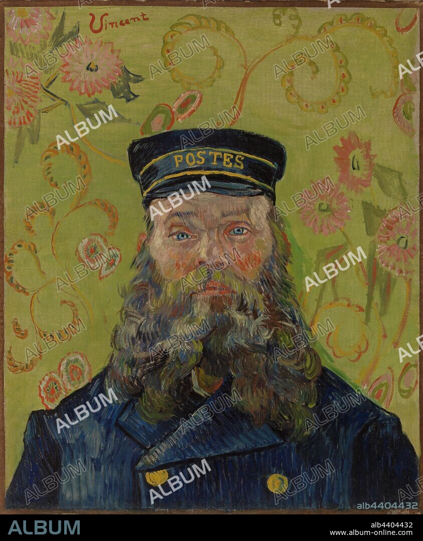 Vincent van Gogh: The Postman (Joseph-Étienne Roulin), Vincent van Gogh, 1889, Oil on canvas, Joseph Étienne-Roulin was a postman at the Arles train station, in the south of France, and probably met Vincent van Gogh when the artist rented a room above the nearby Café de la Gare. The two shared similar left-leaning political views and became close friends; in fact it was Roulin who cared for Van Gogh during his hospital stay in nearby Saint-Rémy. Van Gogh painted six portraits of Roulin between 1888 and 1889, as well as several of Roulin's wife and children., Overall: 25 7/8 x 21 3/4 in. (65.7 x 55.2 cm).