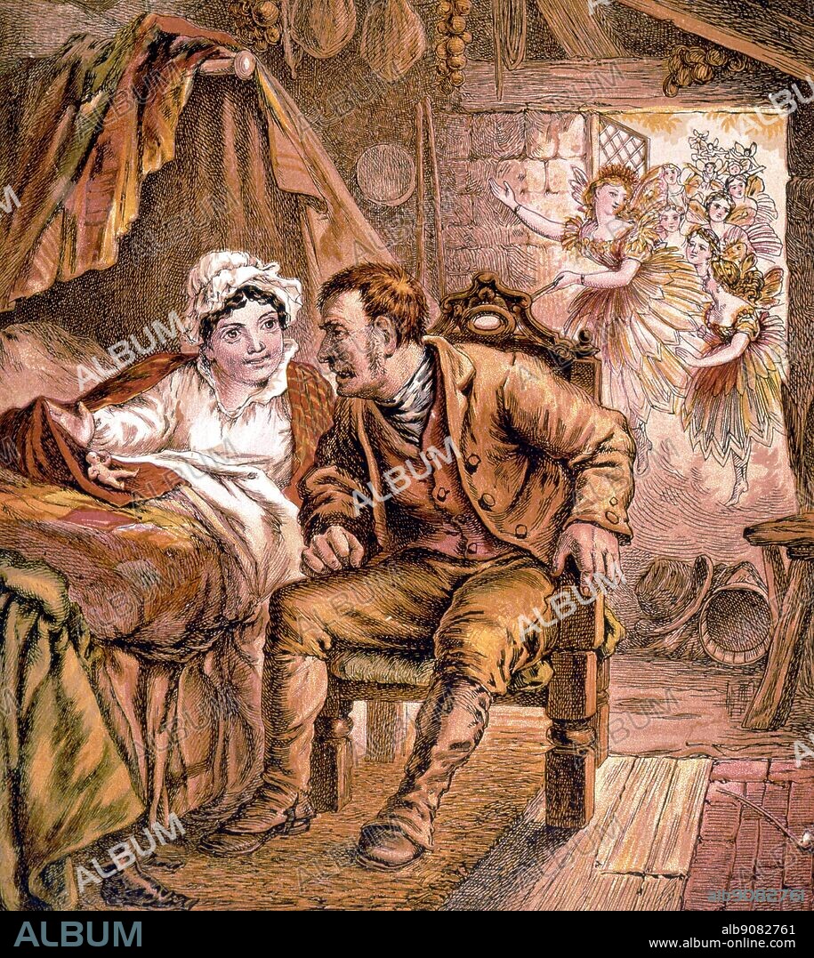 The Beginning of Tom Thumb's history. The newborn child is as big as he will ever be: the size of his father's thumb, 1869. In addition to folk tale, Tom Thumb figures in Henry Fielding's The Tragedy of Tragedies, or the History of Tom Thumb the Great, which became, when printed, The Author's Farce (1731).