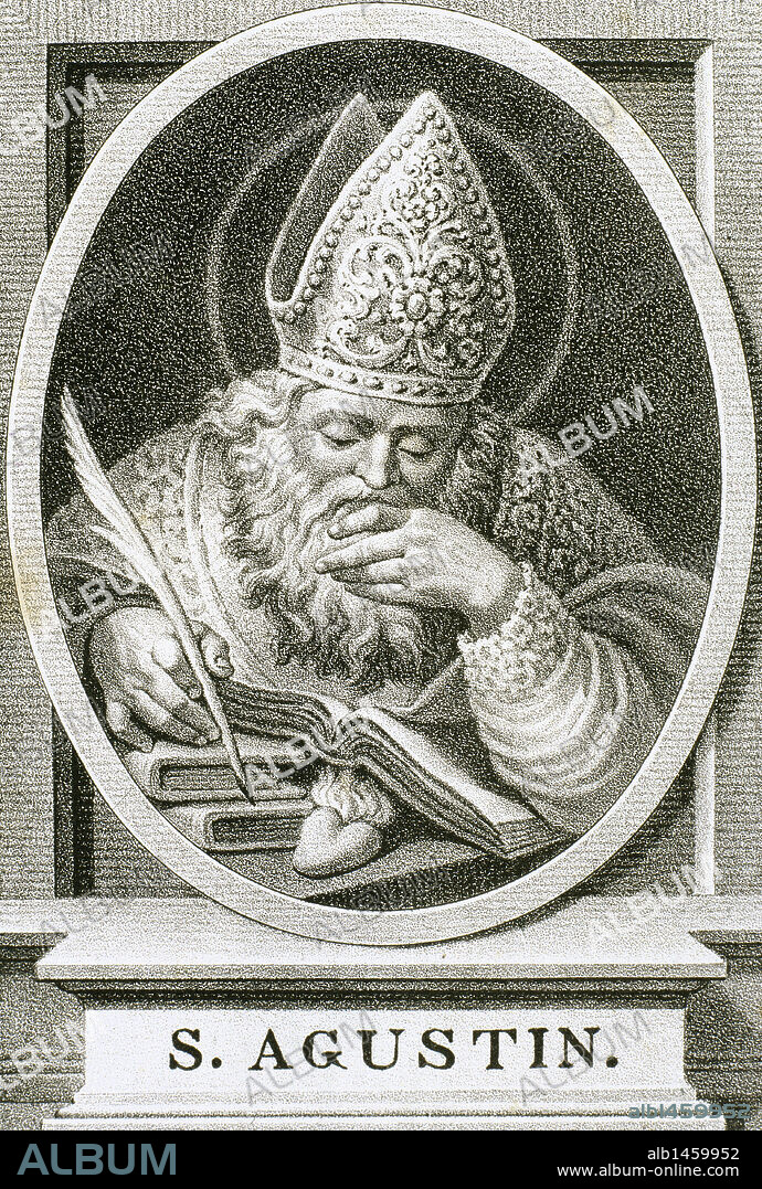 Augustine of Hippo (354-430). Latin philosopher and theologian. Bishop of Hippo Regius. Portrait. Engraving. 1876.