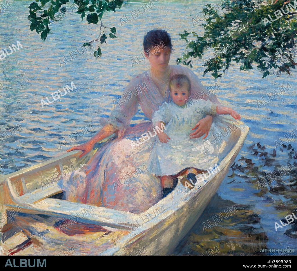 EDMUND CHARLES TARBELL. Mother and Child in a Boat. Date/Period: 1892. Painting. Oil on canvas. Height: 765.20 mm (30.12 in); Width: 889 mm (35 in).