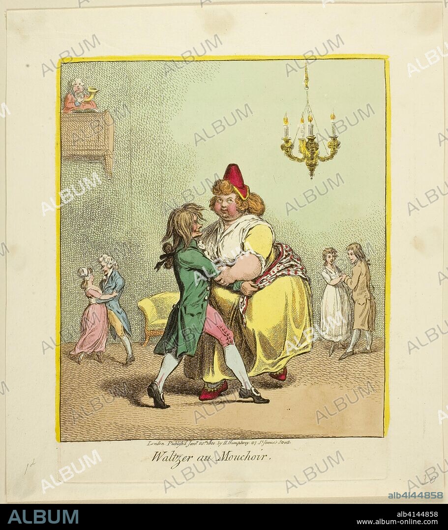 Waltzer au Mouchoir. James Gillray (English, 1756-1815); published by Hannah Humphrey (English, c. 1745-1818). Date: 1800. Dimensions: 200 × 171 mm (image); 225 × 175 mm (plate); 260 × 231 mm (sheet). Hand-colored etching on paper. Origin: England.