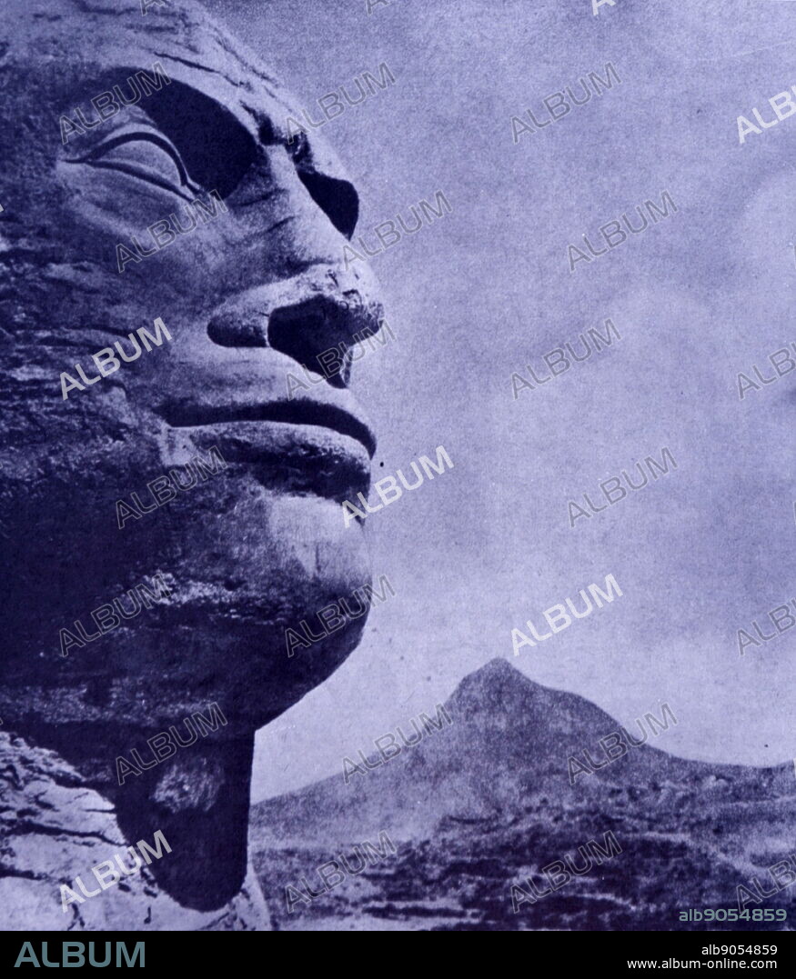Italian propaganda depicting Benito Mussolini's head on the Lion of Ethiopia during the fall of Abyssinia. Dated 20th Century.