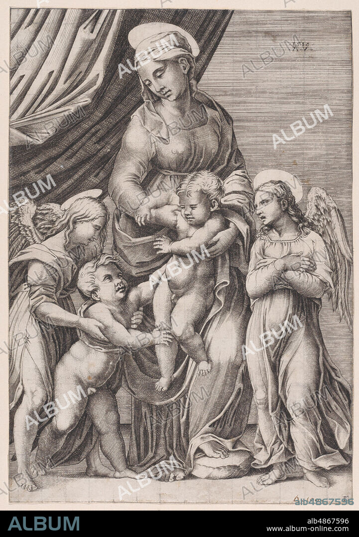 AGOSTINO VENEZIANO. The Virgin, the Infant Christ, Infant Saint John, and Two Angels, dated 1516.