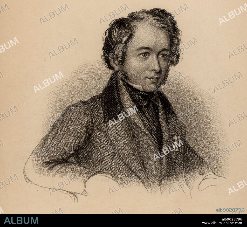 Robert Hermann Schomburgk (1804-1865), British traveller and explorer, born at Freiburg, Germany. He led a geographical expedition to British Guiana and discovered the giant South American water lily, Victoria Regia. From 'The Naturalist's Library' edited by William Jardine (Edinburgh and London 1839-1854). Engraving.