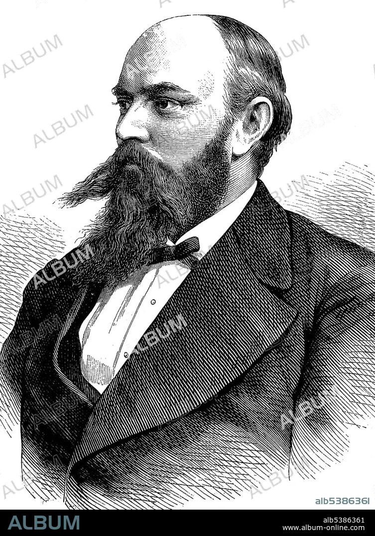 Ewald August Koenig, 1844 - 1913, German professor of mining and mineralogy, historical illustration, 1877.