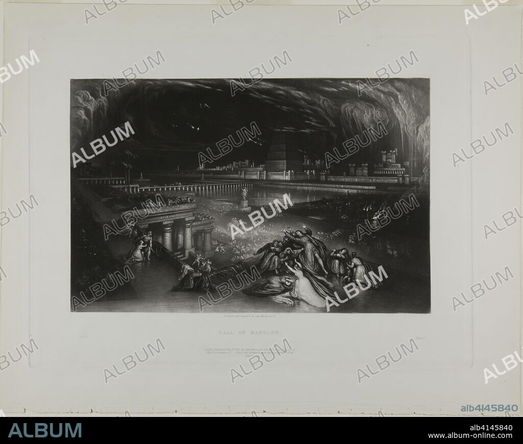 The Fall of Babylon, from Illustrations of the Bible. John Martin; English, 1789-1854. Date: 1835. Dimensions: 190 × 290 mm (image); 268 × 357 mm (plate); 329 × 416 mm (sheet). Mezzotint with etching in black on ivory wove paper. Origin: England.