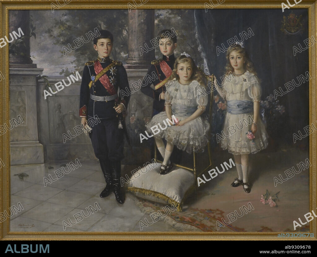 Nikola Mihaylov (1878-1960). Bulgarian painter. Group Portrait of the Royal Children Boris, Kiril, Nadejda and Evdokia, 1904. Part of the collection of Tsar Ferdinand I. National Art Gallery. Sofia. Bulgaria.