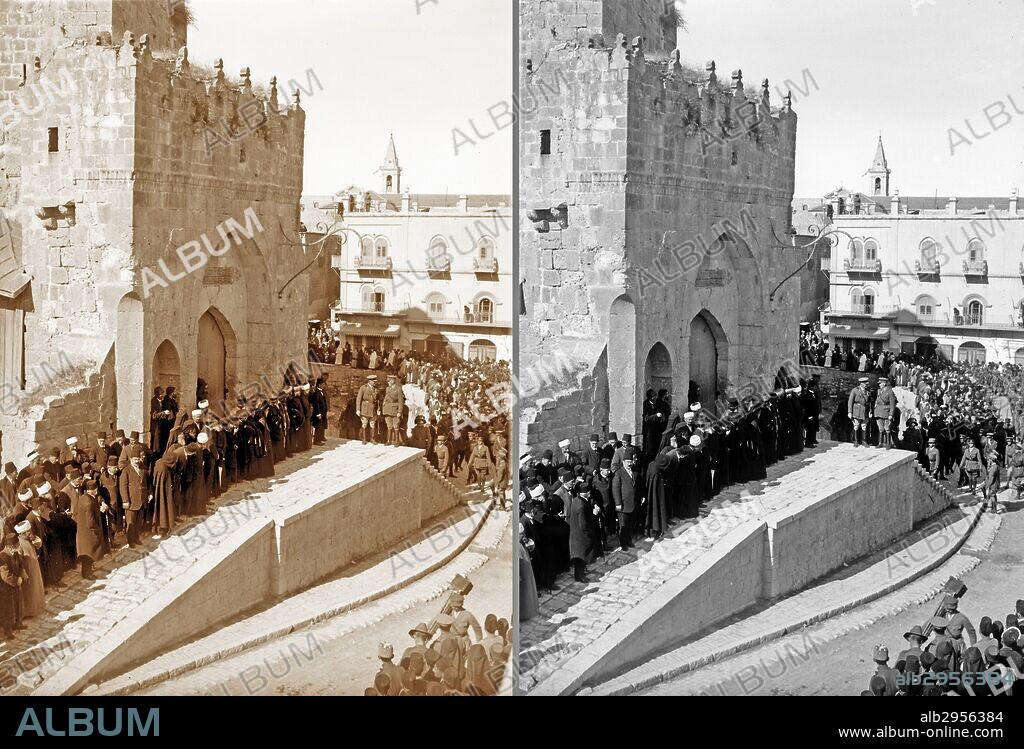 Photograph of British General Field Marshal Edmund Henry Hynman Allenby, 1st Viscount Allenby (1861-1936) at King David's Citadel, near the Jaffa Gate, at the beginning of the British Mandate. Dated 1917.