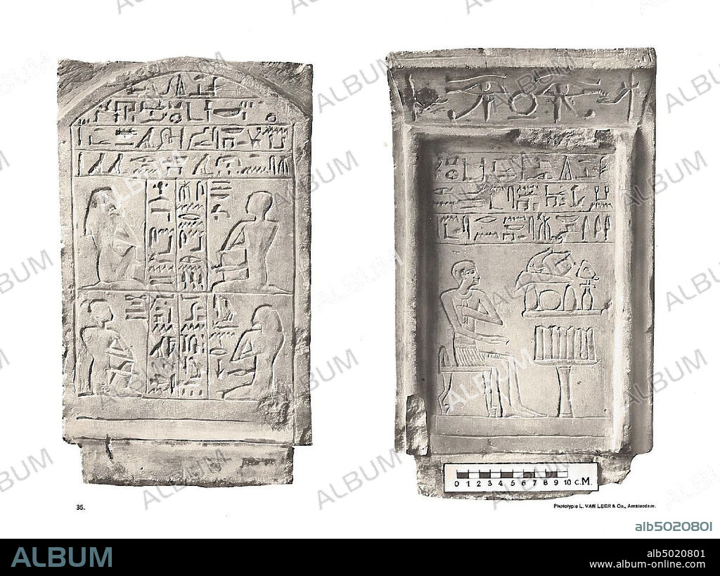 Sedjediwat, rectangle standing, cornice, Stèle of Senbef and his wife Sedjediwat. A special feature of this stela is that it has been provided with inscriptions and illustrations on both sides. The front has a door shape with a cornice and torus. The cornice contains two Horus eyes with a ring in between. To the left of this is the sign of the west and on the right the sign of the east, from both signs comes a hand. The inscription contains a sacrificial formula for the god Osiris. Below is Senbef at an offering table. On the back is a sacrificial formula for the god Wepwawet. Below are Sedjediwat and Senbef pictured, and among them a man and a woman., Stele, limestone, 41 x 24.5 cm, Middle Kingdom, 13th Dynasty, EgyptDescription of the Egyptian collection, II, 35, Pl.XXV, D. Stefanovic, GM 218 (2008), 81-90.