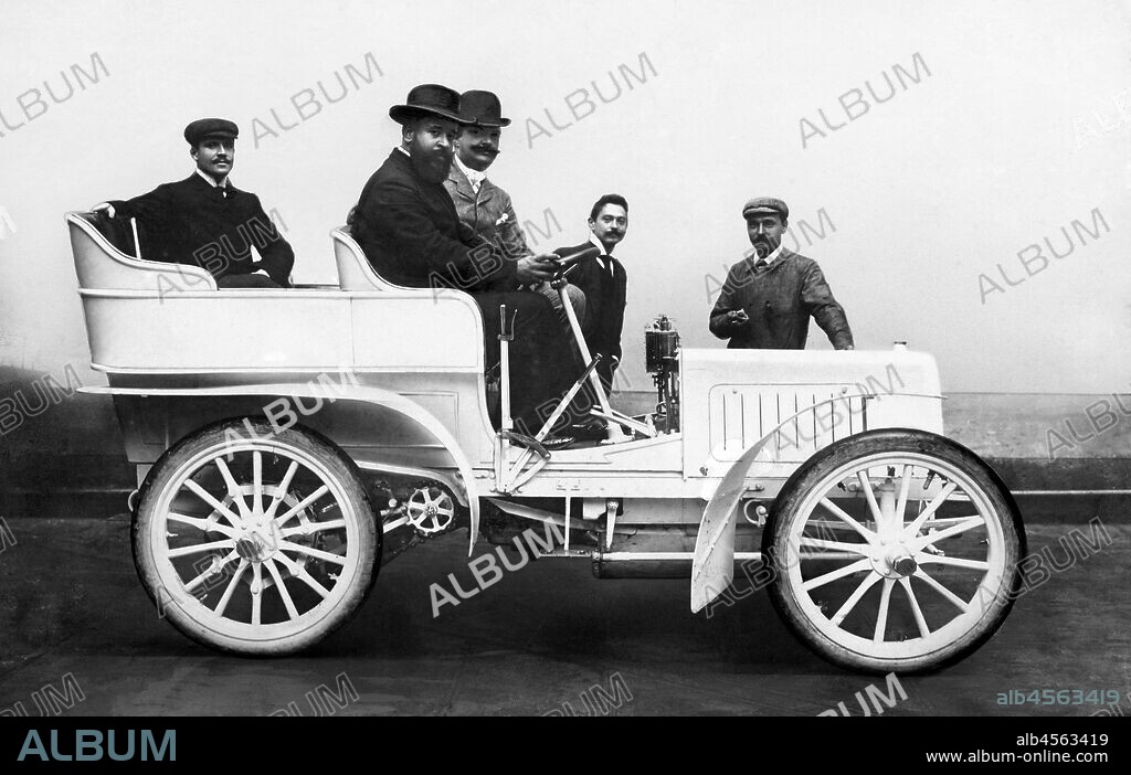Baron alberto franchetti. well-known musician in his fiat car 1900.