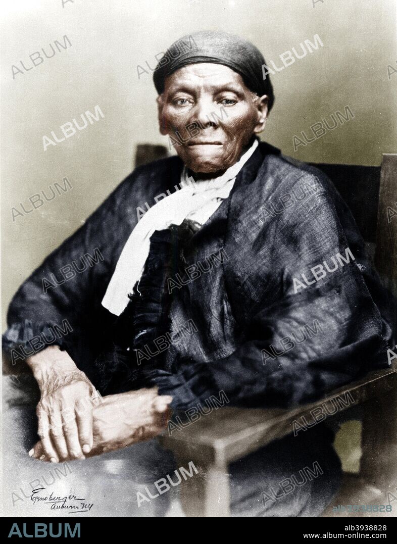 Harriet Tubman, American anti-slavery activist, c1900. Harriet Tubman (c1820-1913) was born into slavery in America. She escaped in 1849, became a leading Abolitionist and was active as a 'conductor' in the Underground Railroad, the network which helped escaped slaves to reach safety.  (Colorised black and white print).