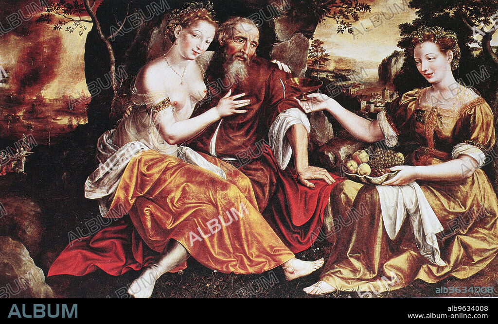 Jan Massys, also Matsys or Metsys, * c. 1509, October 8, 1575, was an important Flemish painter of Mannerism, here the painting Lot and his daughters, Historic, digitally restored reproduction of an original from the 19th century, exact original date not known.
